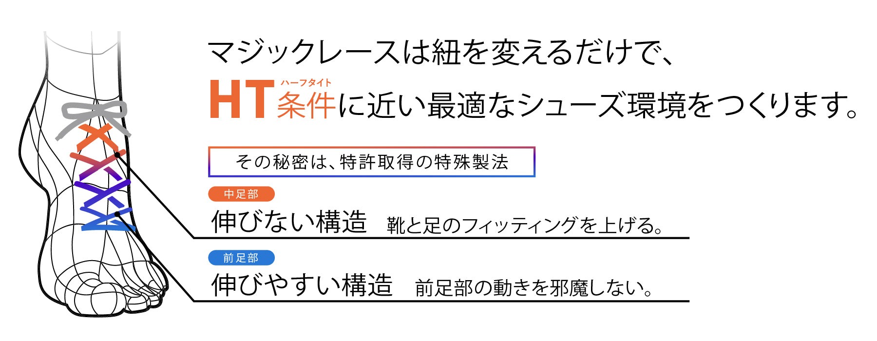 靴ひもの締め方が、
足裏にもたらす違いとは。